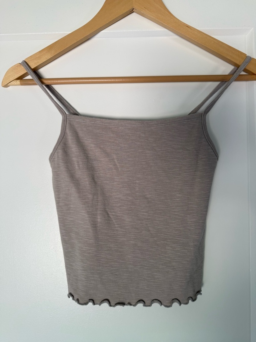 BDG Slim Ribbed Lettuce-Hem Cami Tank - Taupe